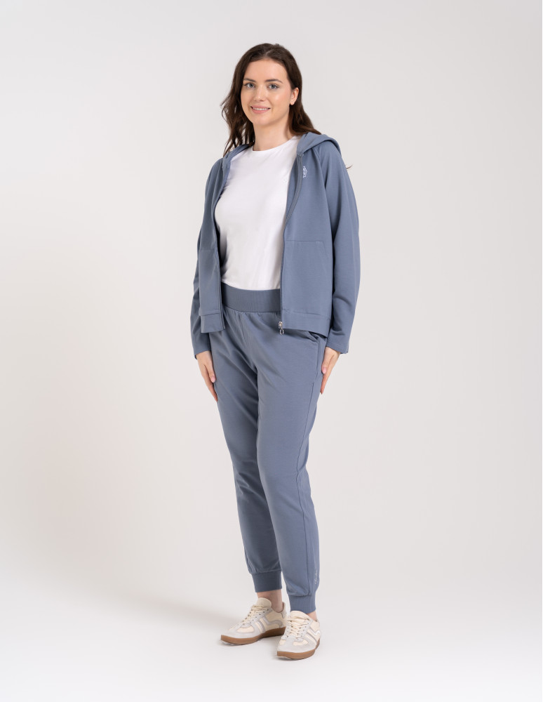 Bluzy damskie - Bluza dresowa damska na zamek z kapturem luźna GRAFIT  - produkt moraj.pl 15