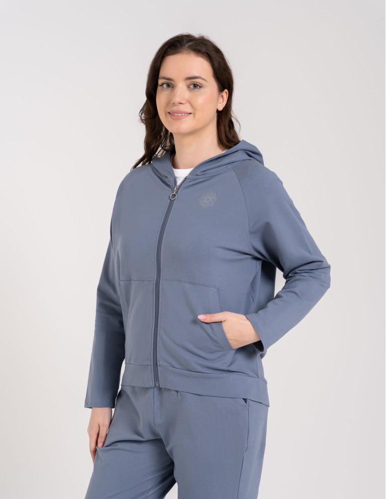Bluzy damskie - Bluza dresowa damska na zamek z kapturem luźna GRAFIT  - produkt moraj.pl 16