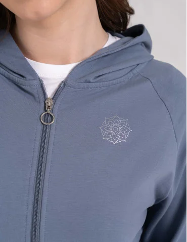 Bluza dresowa damska na zamek z kapturem luźna - GRAFIT - produkt 2