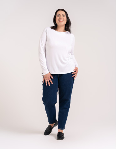 Bluzki z długim rękawem - Bluzka damska z wiskozy długi rękaw miękka w dotyku longsleeve BIAŁY - produkt 7