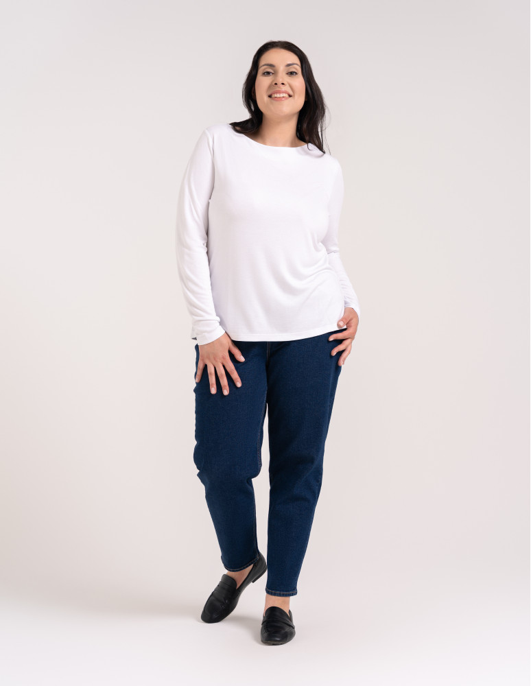 Bluzki z długim rękawem - Bluzka damska z wiskozy długi rękaw miękka w dotyku longsleeve BIAŁY - produkt moraj.pl 7