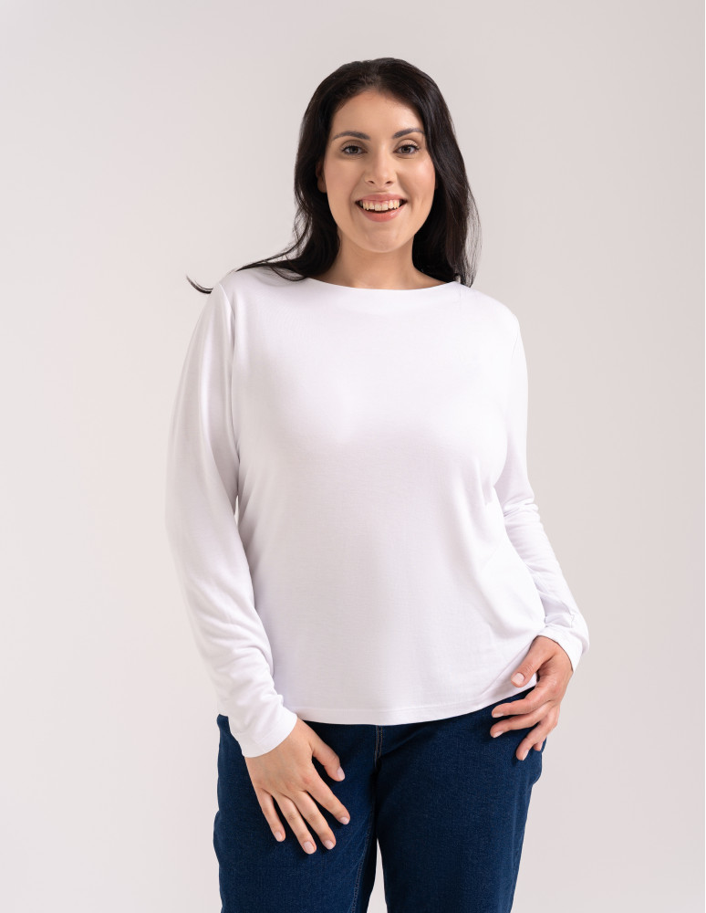 Bluzki z długim rękawem - Bluzka damska z wiskozy długi rękaw miękka w dotyku longsleeve BIAŁY - produkt moraj.pl 5
