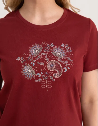 Bawełniany t-shirt damski z krótkim rękawem w stylu boho  - produkt 2
