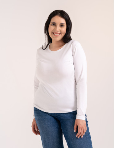 Bluzki z długim rękawem - Klasyczny longsleeve damski bawełniany Slim Fit BIAŁY - produkt 4