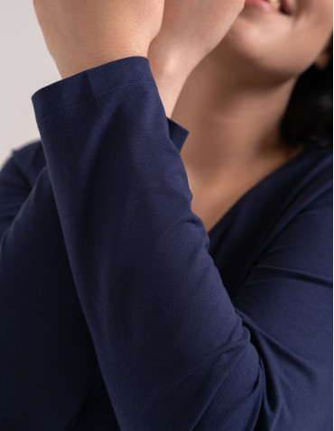 Bluzki z długim rękawem - Klasyczny longsleeve damski bawełniany Slim Fit NIEBIESKI - produkt 3
