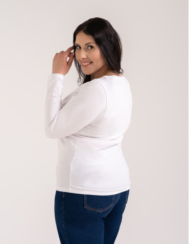 Bluzki z długim rękawem - Klasyczny longsleeve damski bawełniany Slim Fit BIAŁY - produkt 4