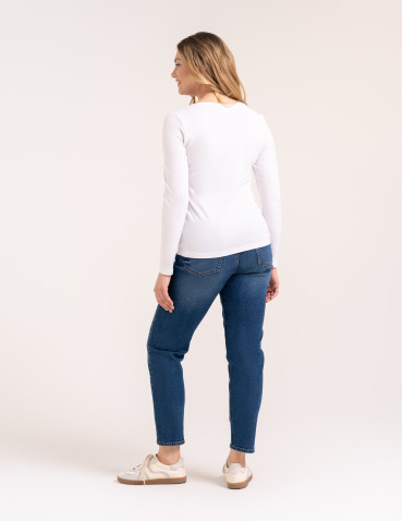 Bluzki z długim rękawem - Klasyczny longsleeve damski bawełniany Slim Fit BIAŁY - produkt 4