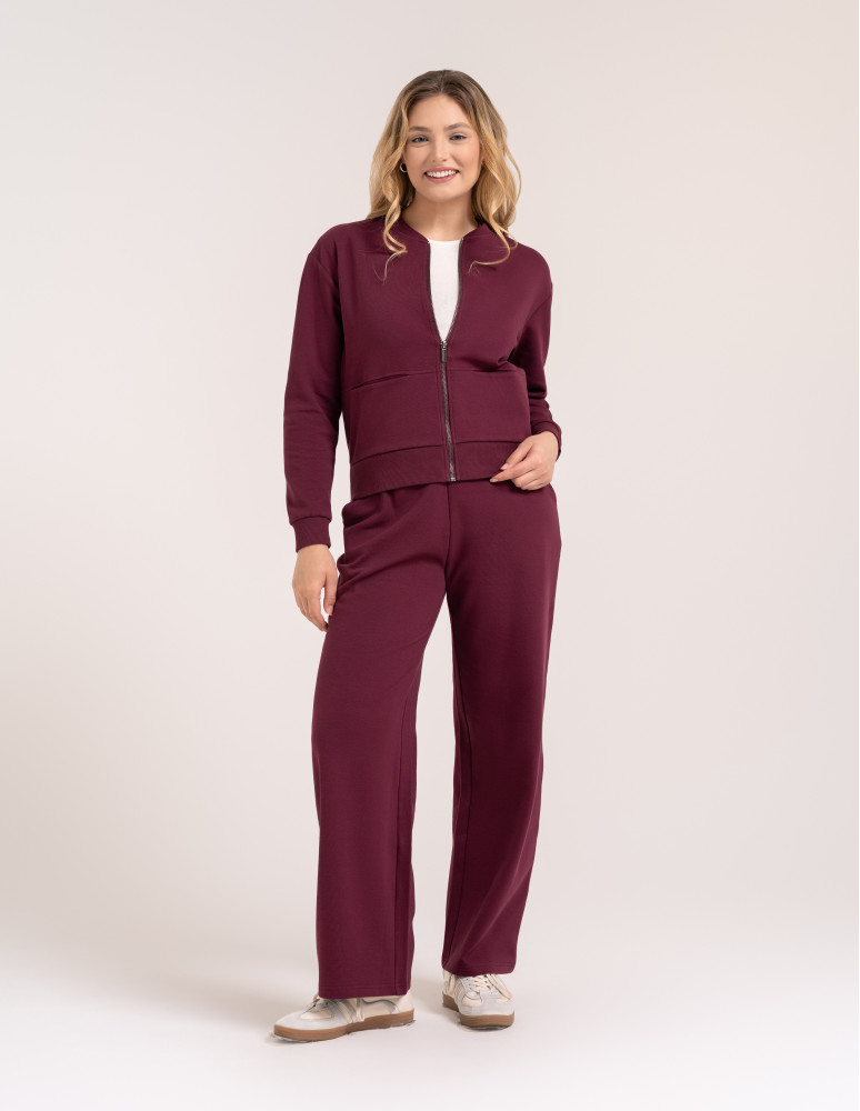 Bluzy damskie - Wygodna bluza damska rozpinana z dzianiny lacoste z kieszeniami BORDOWY - produkt moraj.pl 3