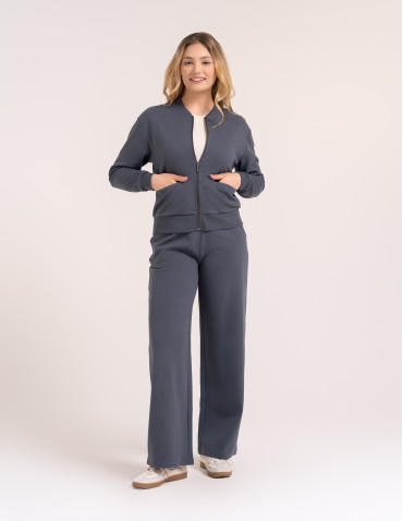 Bluzy damskie - Wygodna bluza damska rozpinana z dzianiny lacoste z kieszeniami GRAFITOWY - produkt 5