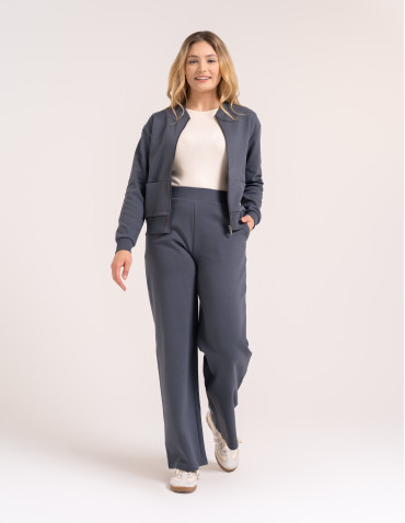 Bluzy damskie - Wygodna bluza damska rozpinana z dzianiny lacoste z kieszeniami GRAFITOWY - produkt 3