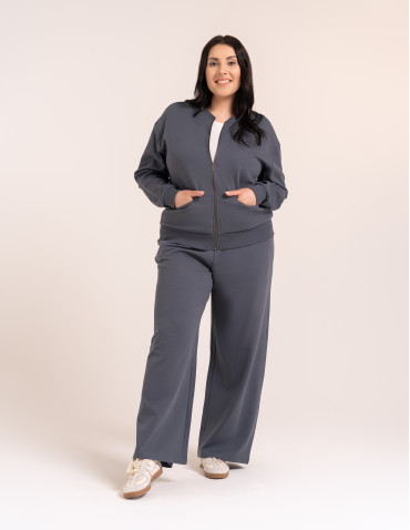 Bluzy damskie - Wygodna bluza damska rozpinana z dzianiny lacoste z kieszeniami GRAFITOWY - produkt 3