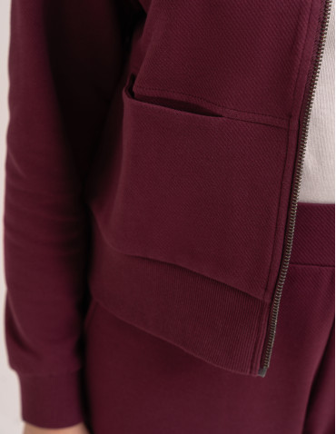 Bluzy damskie - Wygodna bluza damska rozpinana z dzianiny lacoste z kieszeniami BORDOWY - produkt 9