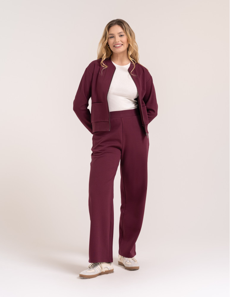 Bluzy damskie - Wygodna bluza damska rozpinana z dzianiny lacoste z kieszeniami BORDOWY - produkt moraj.pl 5