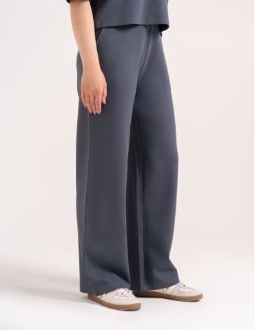 Spodnie damskie Wide Leg wygodne z wysokim stanem - GRAFITOWY - produkt 2
