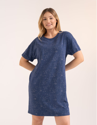 Koszule nocne z krótkim rękawem - Przewiewna koszula damska do spania z krótkim rękawem wygodna JEANS - produkt 3