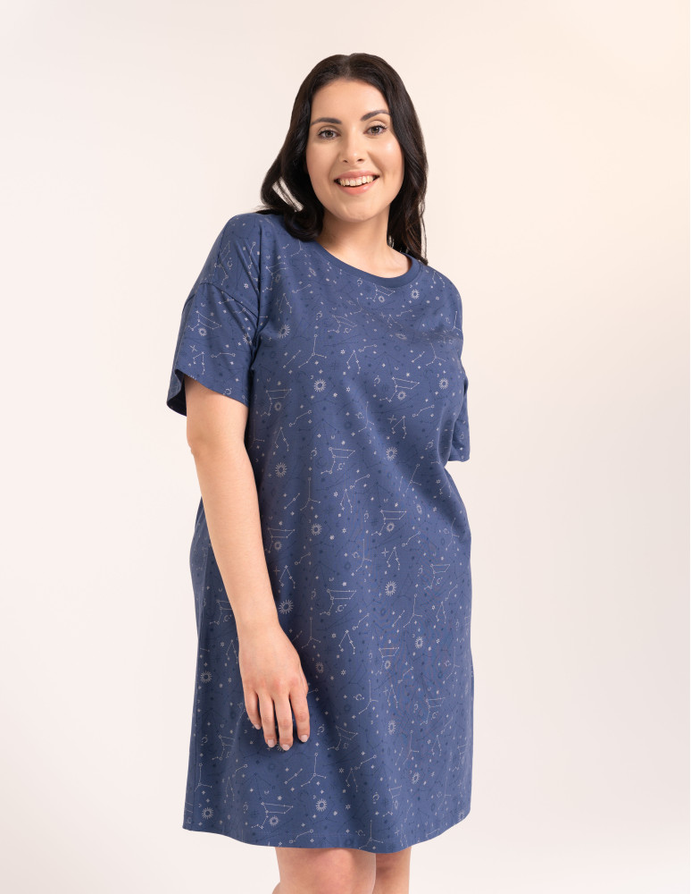 Koszule nocne z krótkim rękawem - Przewiewna koszula damska do spania z krótkim rękawem wygodna JEANS  - produkt moraj.pl 5