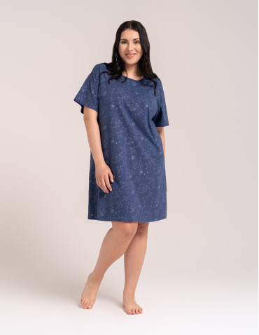 Koszule nocne z krótkim rękawem - Przewiewna koszula damska do spania z krótkim rękawem wygodna JEANS - produkt 7