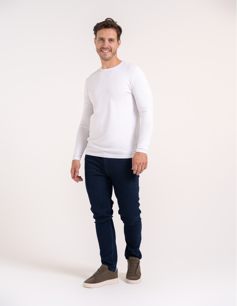 Koszulki z długim rękawem - T-shirt z długim rękawem męski bawełniany longsleeve BIAŁY  - produkt moraj.pl 3