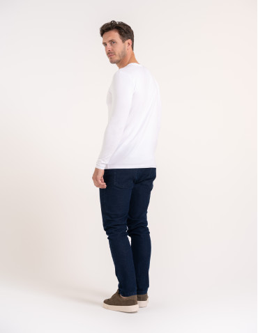Koszulki z długim rękawem - T-shirt z długim rękawem męski bawełniany longsleeve BIAŁY - produkt 9