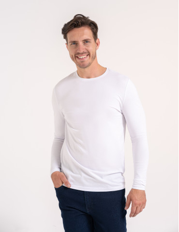 Koszulki z długim rękawem - T-shirt z długim rękawem męski bawełniany longsleeve BIAŁY - produkt 2