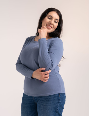 Bluzki i koszule - Damska bluzka z długim rękawem bawełniana JEANS - produkt 1