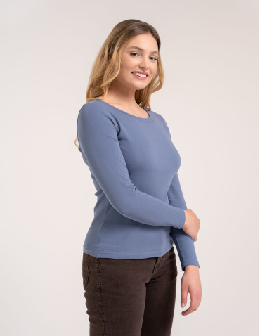 Bluzki i koszule - Damska bluzka z długim rękawem bawełniana JEANS - produkt 5