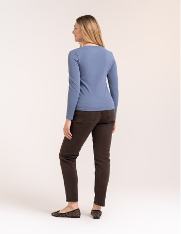 Bluzki i koszule - Damska bluzka z długim rękawem bawełniana JEANS - produkt 7