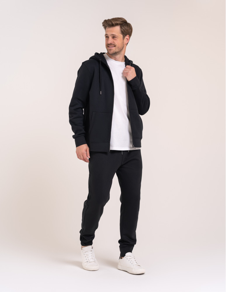 Bluzy dresowe - Bluza dresowa męska wygodna gruba rozpinana z kapturem ocieplana CZARNY - produkt moraj.pl 4