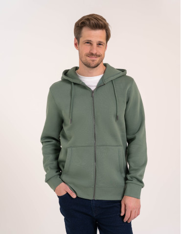 Bluzy dresowe - Bluza dresowa męska wygodna gruba rozpinana z kapturem ocieplana ZIELONY - produkt 10