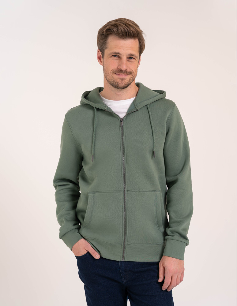 Bluzy dresowe - Bluza dresowa męska wygodna gruba rozpinana z kapturem ocieplana ZIELONY - produkt moraj.pl 10