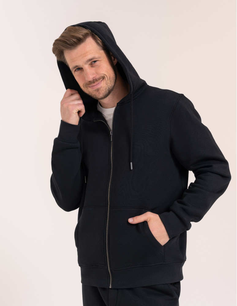 Bluzy dresowe - Bluza dresowa męska wygodna gruba rozpinana z kapturem ocieplana CZARNY - produkt moraj.pl 8