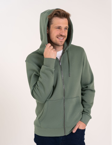 Bluzy dresowe - Bluza dresowa męska wygodna gruba rozpinana z kapturem ocieplana ZIELONY - produkt 2