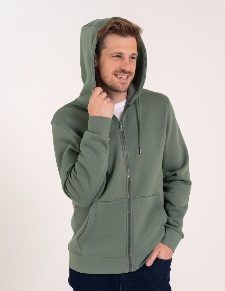 Bluzy dresowe - Bluza dresowa męska wygodna gruba rozpinana z kapturem ocieplana ZIELONY - produkt moraj.pl 2