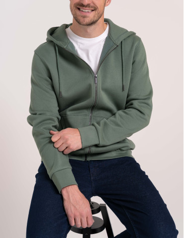 Bluzy dresowe - Bluza dresowa męska wygodna gruba rozpinana z kapturem ocieplana ZIELONY - produkt 5