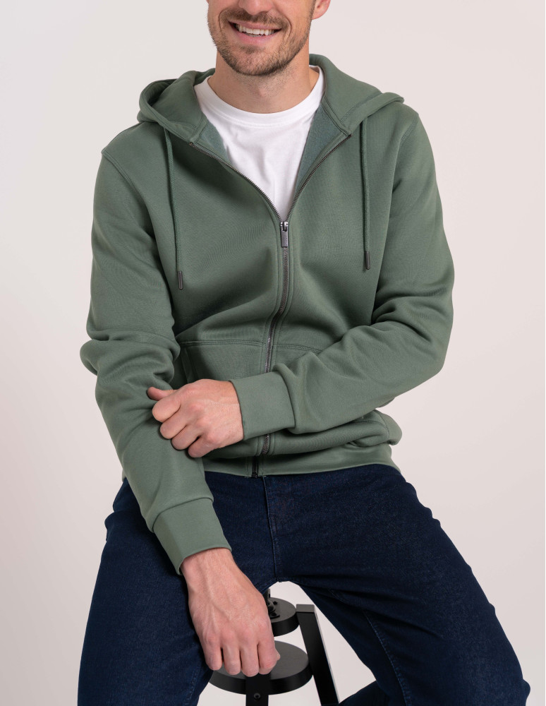 Bluzy dresowe - Bluza dresowa męska wygodna gruba rozpinana z kapturem ocieplana ZIELONY - produkt moraj.pl 5