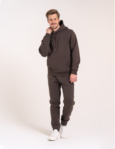 Bluzy dresowe - Ciepła bluza dresowa męska kangurka gruba z kapturem BRĄZOWY - produkt 7