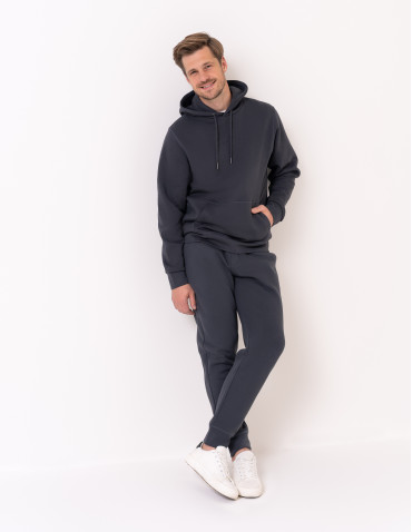Bluzy dresowe - Ciepła bluza dresowa męska kangurka gruba z kapturem GRAFITOWY - produkt 7