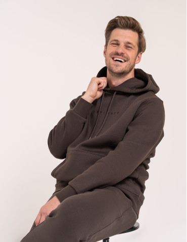 Bluzy dresowe - Ciepła bluza dresowa męska kangurka gruba z kapturem BRĄZOWY - produkt 4
