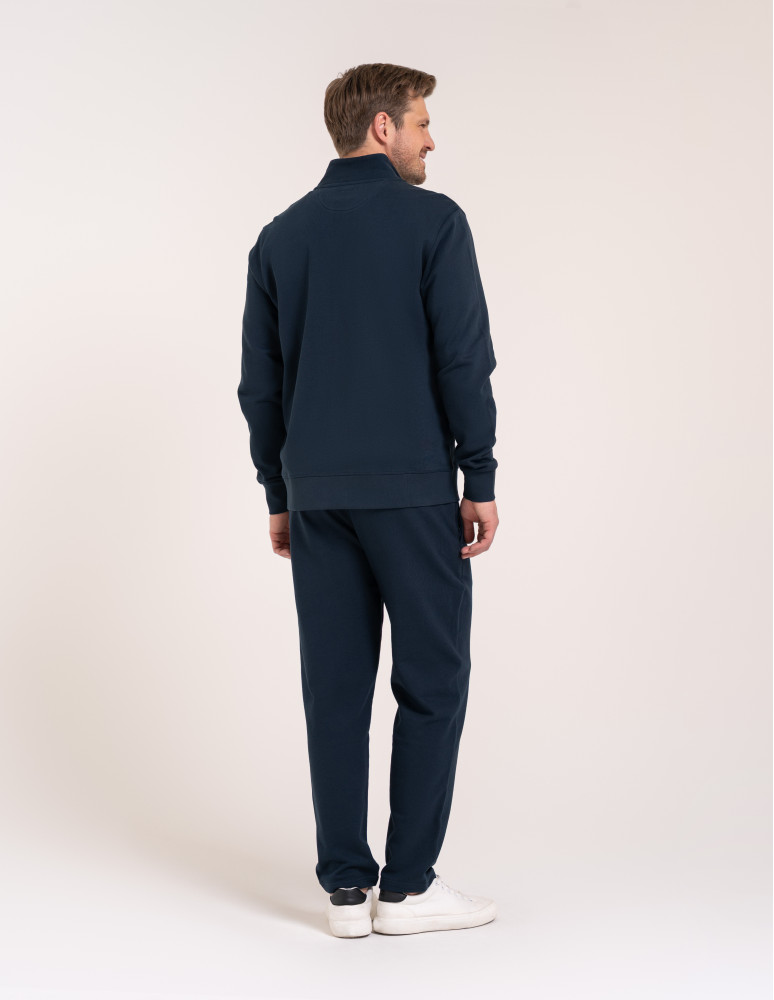 Bluzy dresowe - Męska bluza casual 100% bawełniana ze stójką zapinana na zamek GRANATOWY - produkt moraj.pl 6