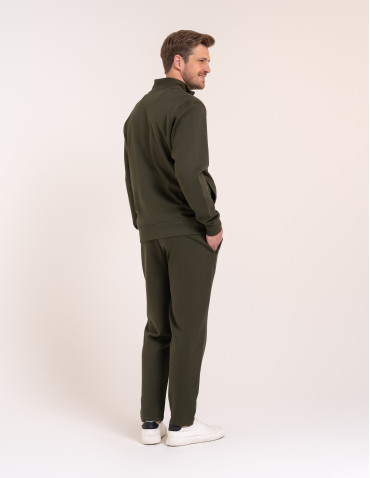 Bluzy dresowe - Męska bluza casual 100% bawełniana ze stójką zapinana na zamek KHAKI - produkt 8
