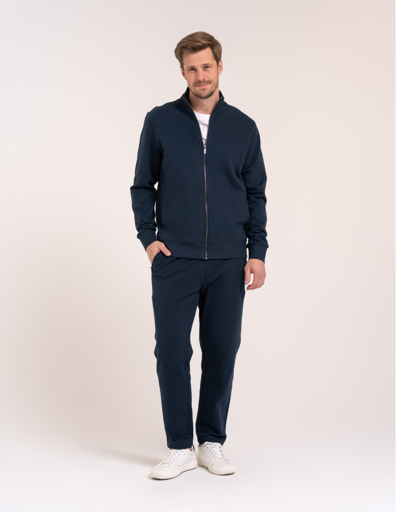 Męska bluza casual 100% bawełniana ze stójką zapinana na zamek GRANATOWY