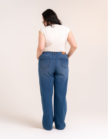 Jeansy - Jeansy damskie Wide Leg wygodne z wysokim stanem i z szeroką nogawką NIEBIESKI - produkt 6