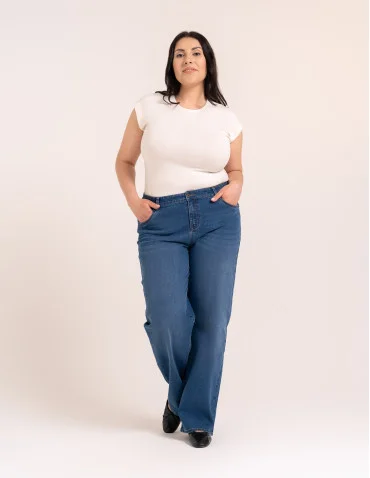 Jeansy damskie Wide Leg wygodne z wysokim stanem i z szeroką nogawką