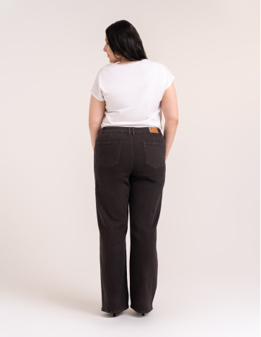 Jeansy - Jeansy damskie Wide Leg wygodne z wysokim stanem i z szeroką nogawką BRĄZOWY - produkt 6