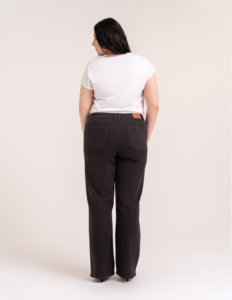 Jeansy - Jeansy damskie Wide Leg wygodne z wysokim stanem i z szeroką nogawką BRĄZOWY - produkt moraj.pl 6