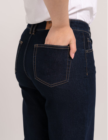 Jeansy - Jeansy damskie Wide Leg wygodne z wysokim stanem i z szeroką nogawką GRANATOWY - produkt 2