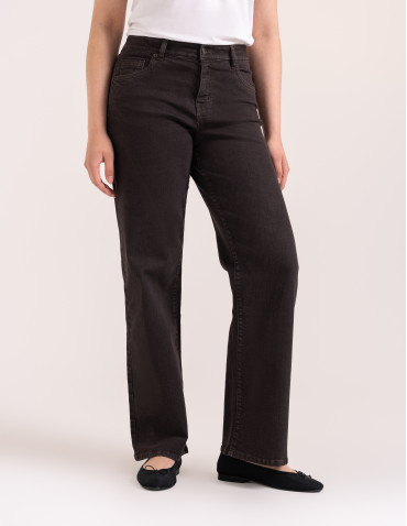 Jeansy - Jeansy damskie Wide Leg wygodne z wysokim stanem i z szeroką nogawką BRĄZOWY - produkt 3