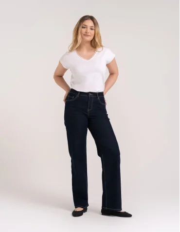 Jeansy - Jeansy damskie Wide Leg wygodne z wysokim stanem i z szeroką nogawką GRANATOWY - produkt 1