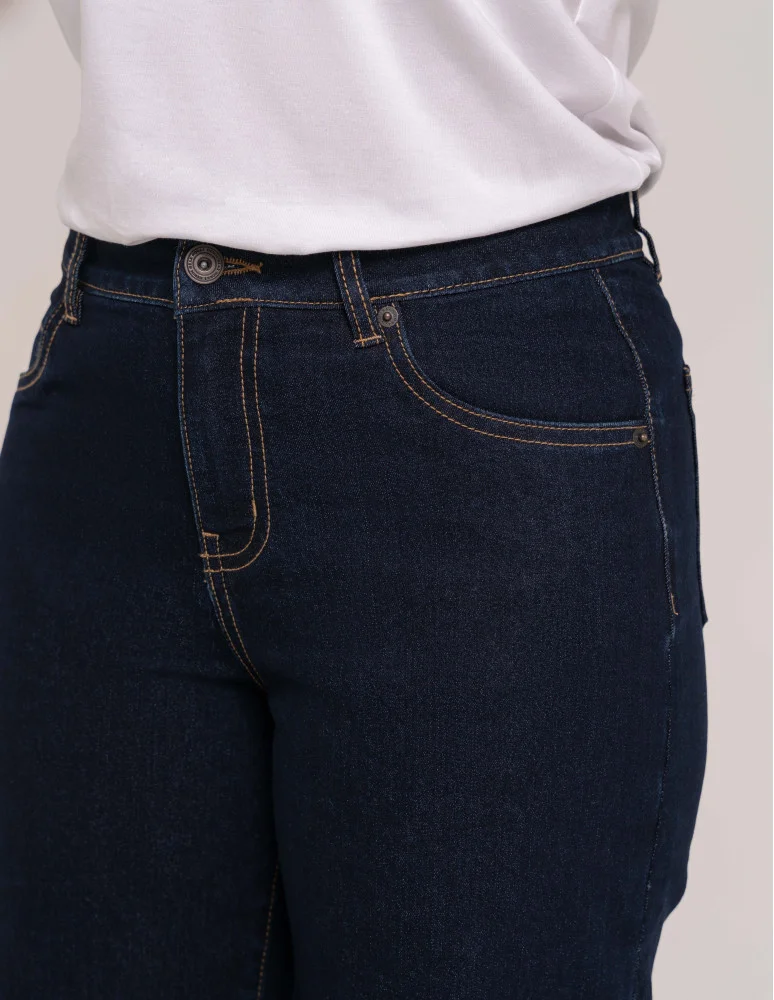 Jeansy - Jeansy damskie Wide Leg wygodne z wysokim stanem i z szeroką nogawką GRANATOWY - produkt moraj.pl 6