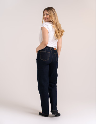 Jeansy - Jeansy damskie Wide Leg wygodne z wysokim stanem i z szeroką nogawką GRANATOWY - produkt 7